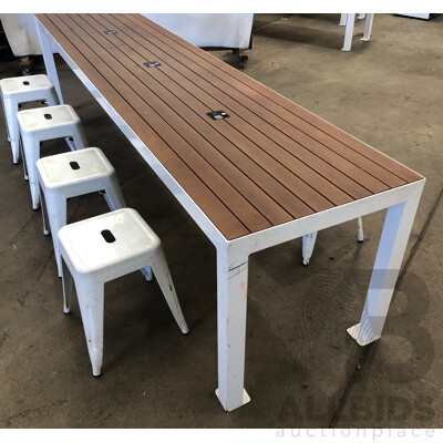 Two Outdoor Cafe Tables and Eight Stools