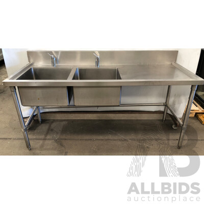 Brayco Commercial Stainless Steel Bench with Dual Sinks and Mixer Taps