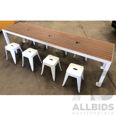 Two Outdoor Cafe Tables and Eight Stools