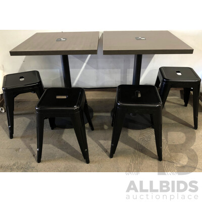 Two Cafe Tables and Four Stools