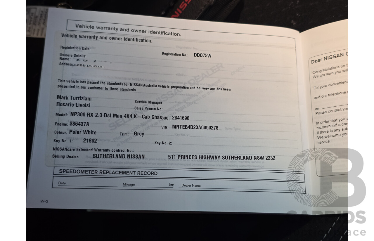 5/2016 Nissan Navara RX (4x4) NP300 D23 King Cab Chassis Polar White Turbo Diesel 2.3L