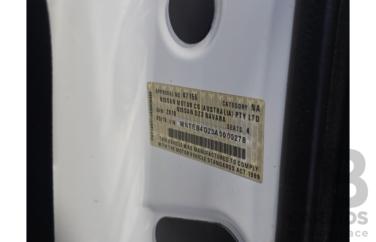 5/2016 Nissan Navara RX (4x4) NP300 D23 King Cab Chassis Polar White Turbo Diesel 2.3L