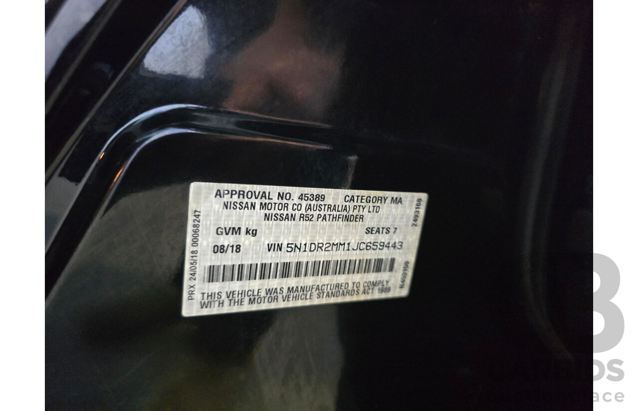 8/2018 Nissan Pathfinder ST-L (4x4) R52 Series 2 MY18 4d Wagon Diamond Black Metallic V6 3.5L - 7 Seater