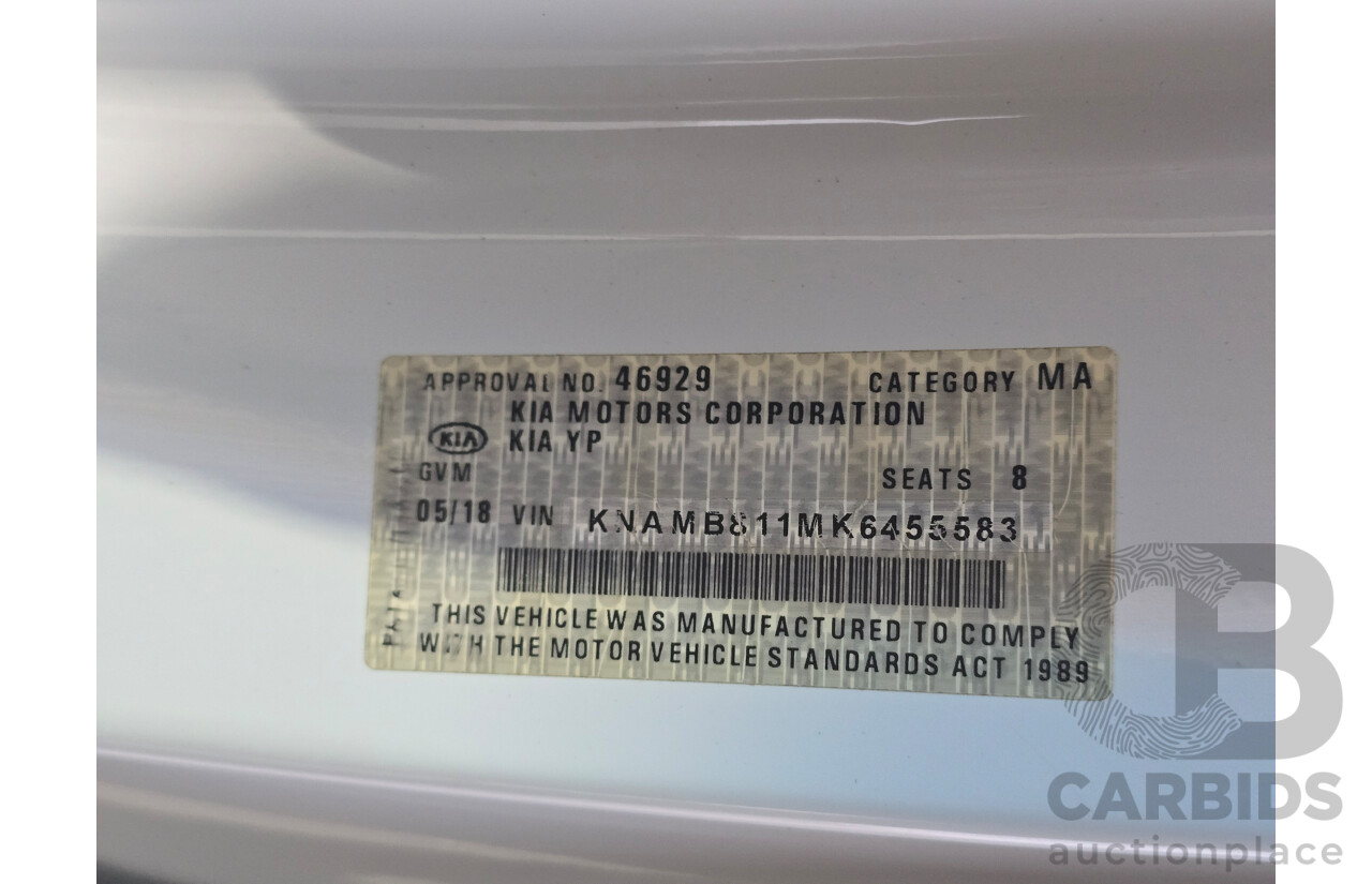 5/2018 Kia Carnival S YP MY18 4d Wagon Clear White V6 3.3L - 8 Seater