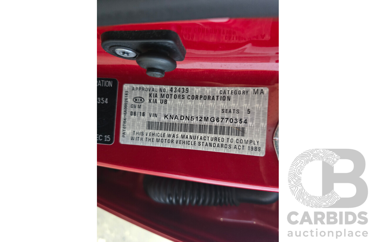 6/2016 Kia Rio S UB MY16 5d Hatchback Signal Red 1.4L