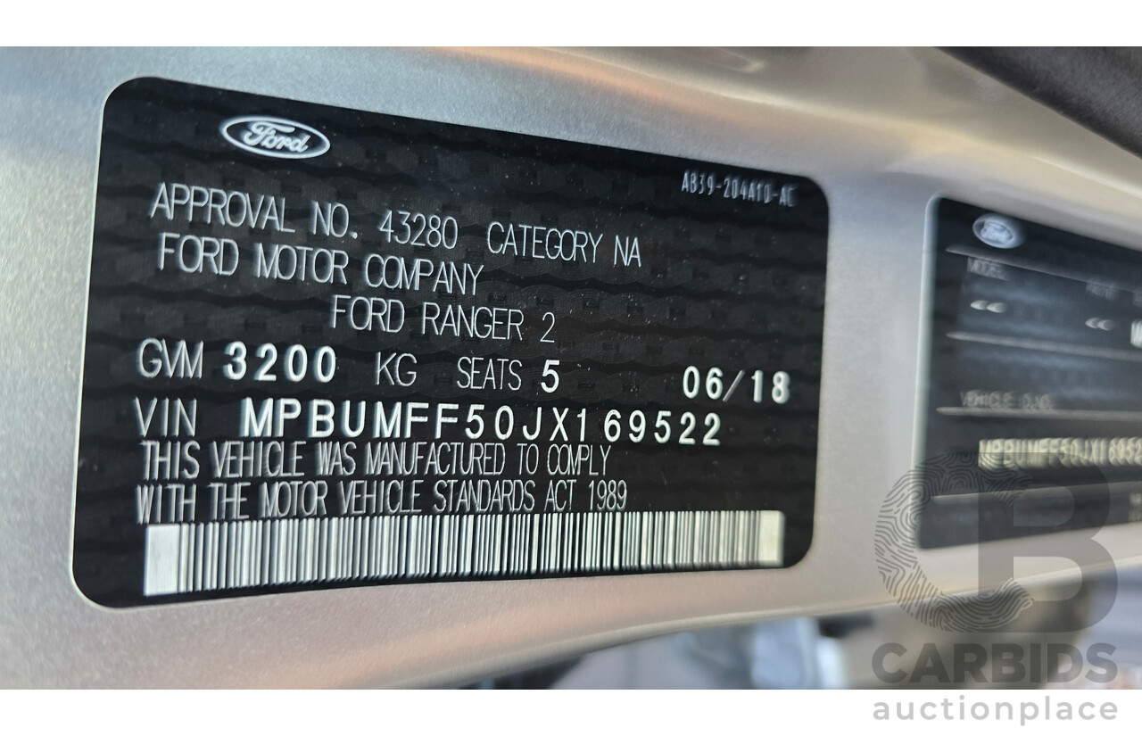 06/2018 Ford Ranger Wildtrak 3.2 (4x4) PX MKII MY18 Dual Cab P/Up Silver 3.2L