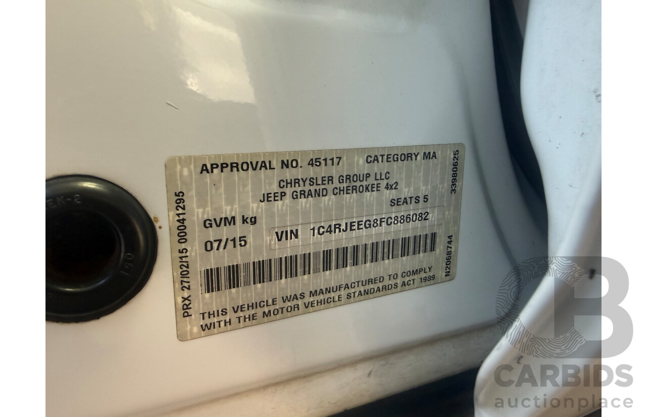 7/2015 Jeep Grand Cherokee Laredo WK MY15 4d Wagon Bright White V6 3.6L