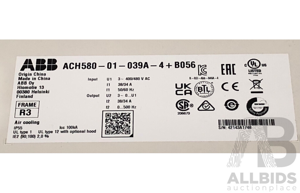 ABB ACH580 HVAC 18.5kW/400V 3 Phase AC Inverter Drive - New -  ORP $2800.00