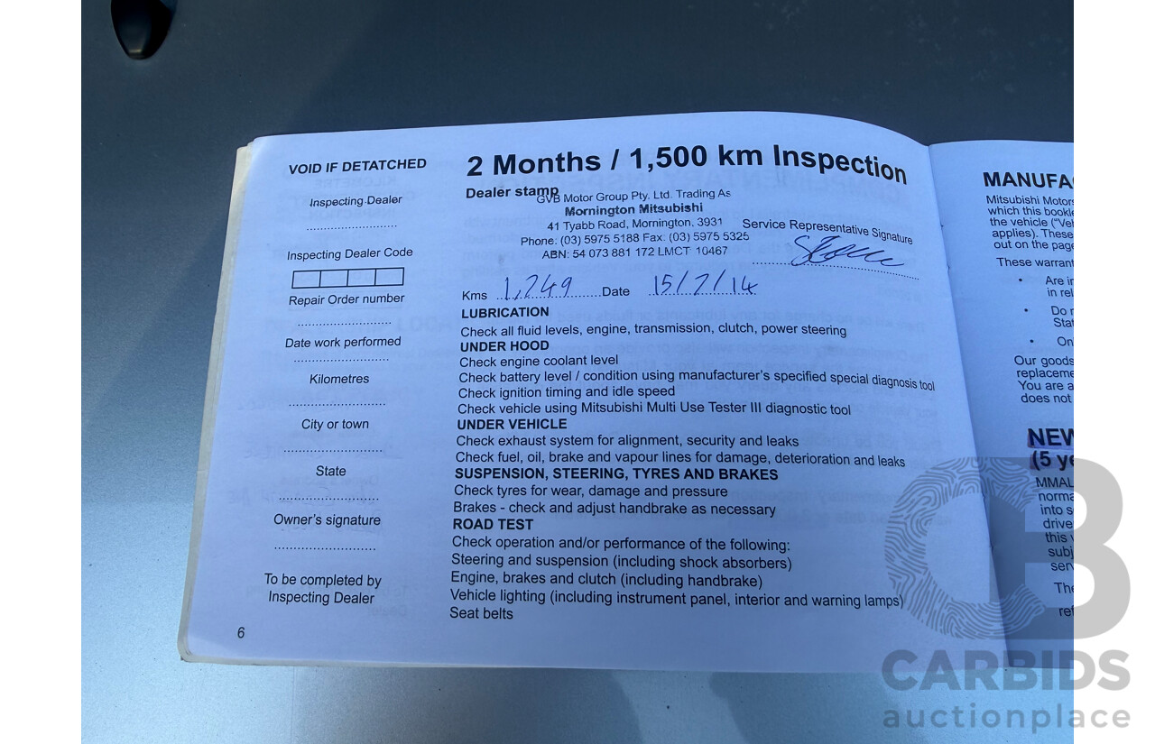 2/2014 Mitsubishi Mirage ES LA 5d Hatchback Silver 1.2L