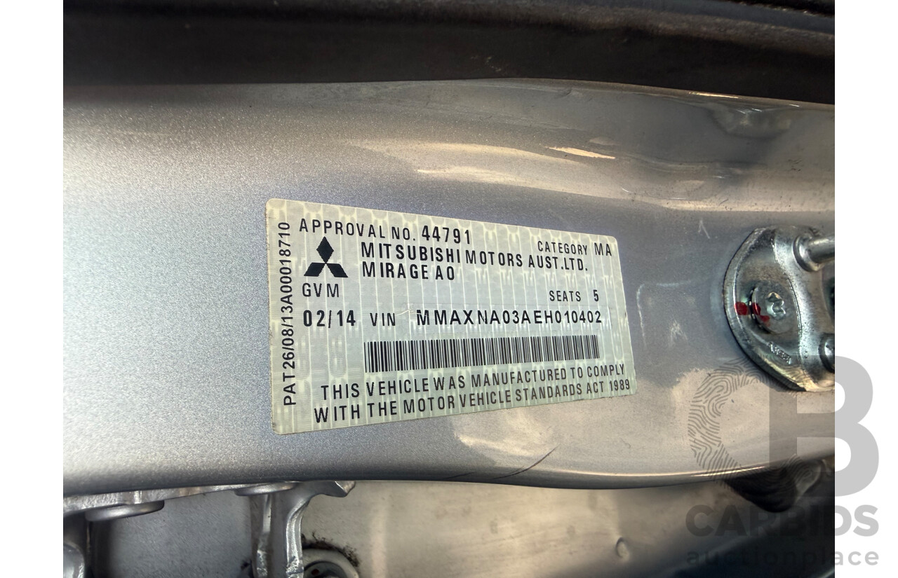 2/2014 Mitsubishi Mirage ES LA 5d Hatchback Silver 1.2L