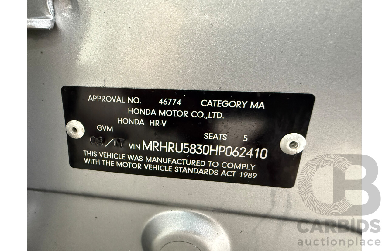 09/2017 Honda HR-V VTi (FWD) MY17 4d Wagon Lunar Silver Metallic 1.8L
