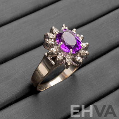 Handmade 18ct White Gold Amethyst & Diamond Dress Ring - Size K