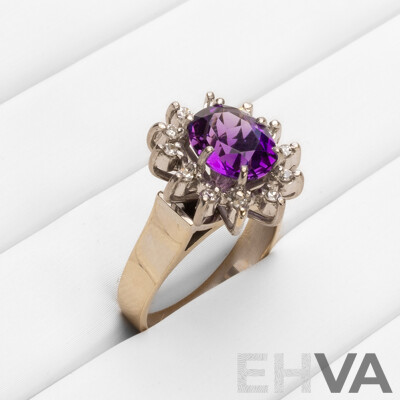 Handmade 18ct White Gold Amethyst & Diamond Dress Ring - Size K