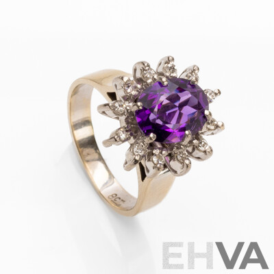 Handmade 18ct White Gold Amethyst & Diamond Dress Ring - Size K