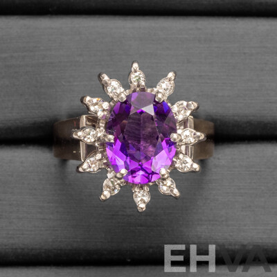 Handmade 18ct White Gold Amethyst & Diamond Dress Ring - Size K