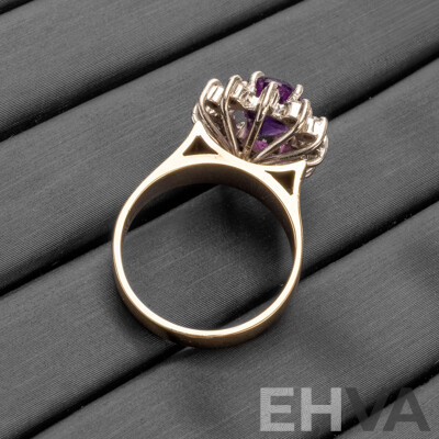 Handmade 18ct White Gold Amethyst & Diamond Dress Ring - Size K