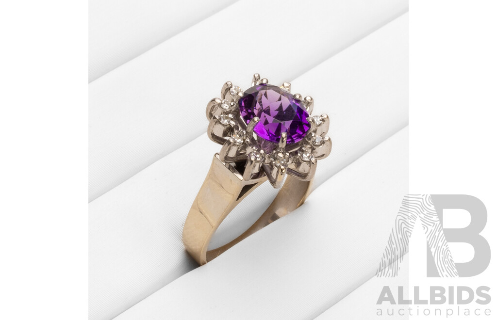 Handmade 18ct White Gold Amethyst & Diamond Dress Ring - Size K