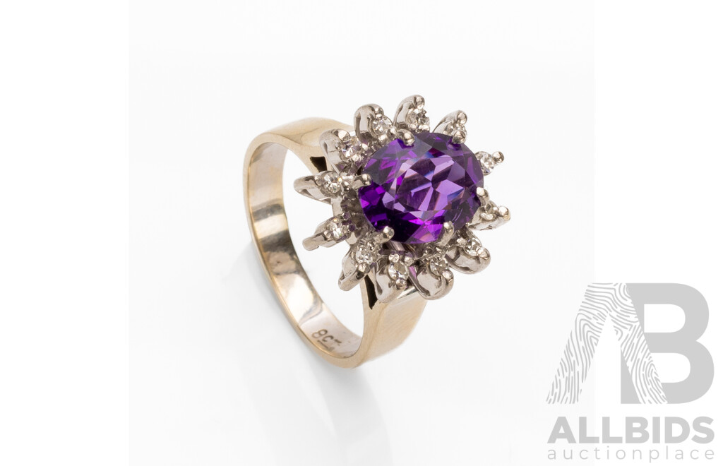 Handmade 18ct White Gold Amethyst & Diamond Dress Ring - Size K