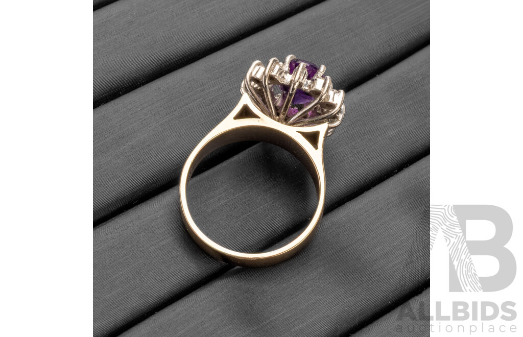 Handmade 18ct White Gold Amethyst & Diamond Dress Ring - Size K
