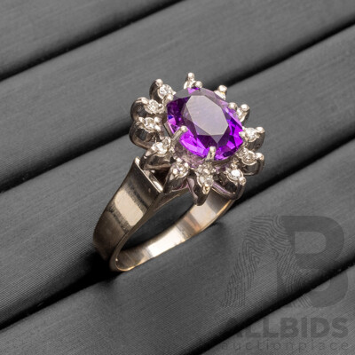 Handmade 18ct White Gold Amethyst & Diamond Dress Ring - Size K