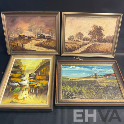 Four Vintage Framed  Paintings, Oil on the Canva