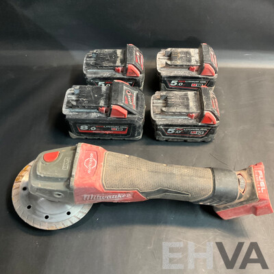 Milwaukee FAGV125KPDB Speed Braking Angle Grinder & Four Batteiers