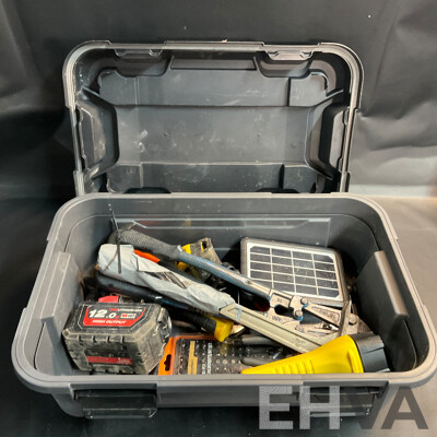 Ezystorage Box with Milwaukee 12.0ah Battery &  Assorted Tools