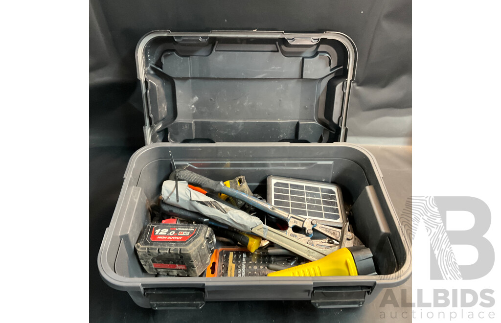 Ezystorage Box with Milwaukee 12.0ah Battery &  Assorted Tools
