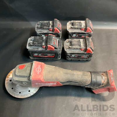 Milwaukee FAGV125KPDB Speed Braking Angle Grinder & Four Batteiers