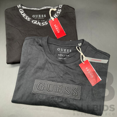 Oversized Los Angeles T-Shirt (S) and Cotton Crew Neck T-Shirt (M) Branded GUESS - Lot of 2