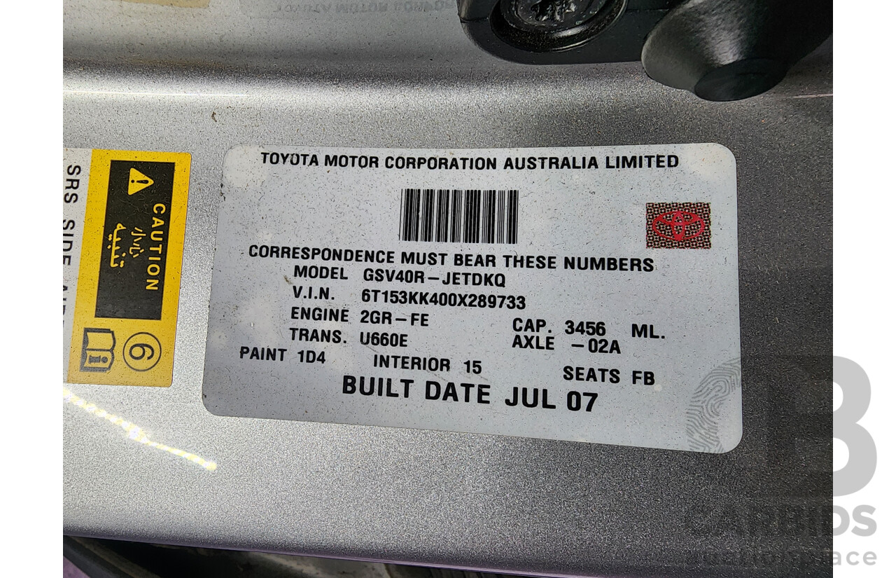 7/2007 Toyota Aurion AT-X GSV40R 4d Sedan Silver 3.5L
