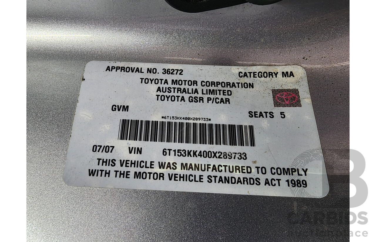 7/2007 Toyota Aurion AT-X GSV40R 4d Sedan Silver 3.5L