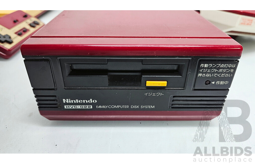Nintendo (HVC-002) Famicon Videogame Consoles W/ Disc Drive, & Controllers
