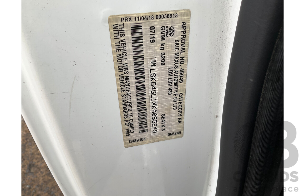 07/2019 LDV V80 SWB LOW (FWD) K1 MY19 4d Van Blanc White Turbo Diesel 2.5L