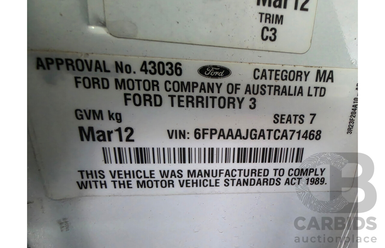 3/2012 Ford Territory Titanium (4x4) SZ 4d Wagon Winter White Turbo Diesel 2.7L