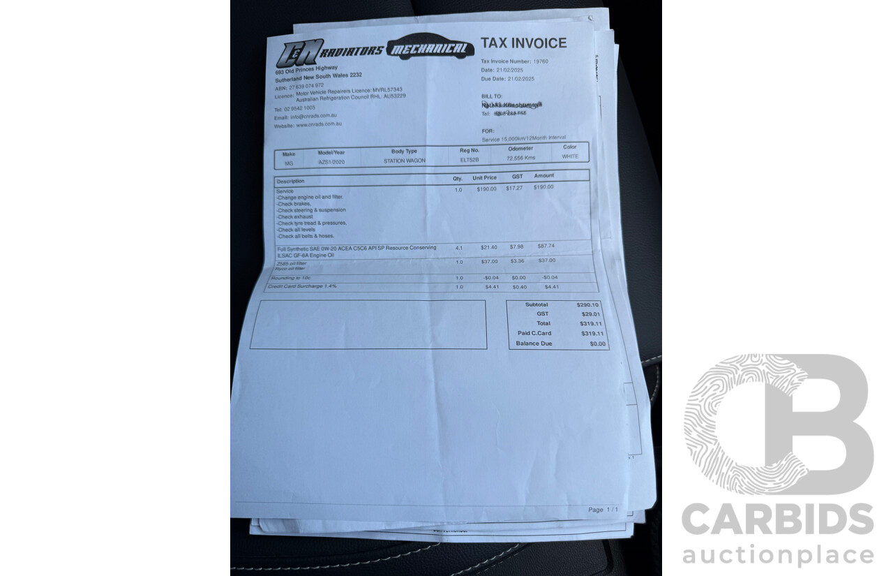12/2020 MG ZS Excite (FWD) AZS1 MY21 4d Wagon Dover White 1.5L