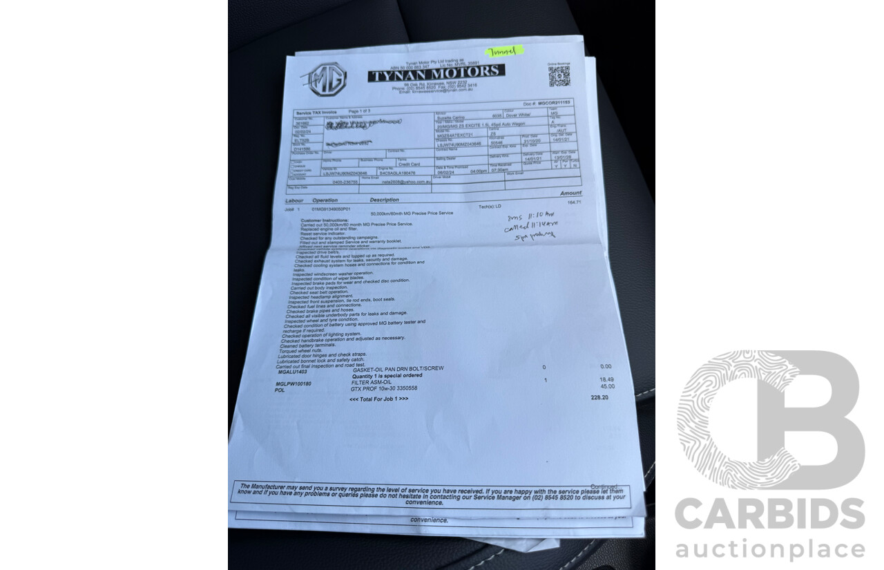 12/2020 MG ZS Excite (FWD) AZS1 MY21 4d Wagon Dover White 1.5L