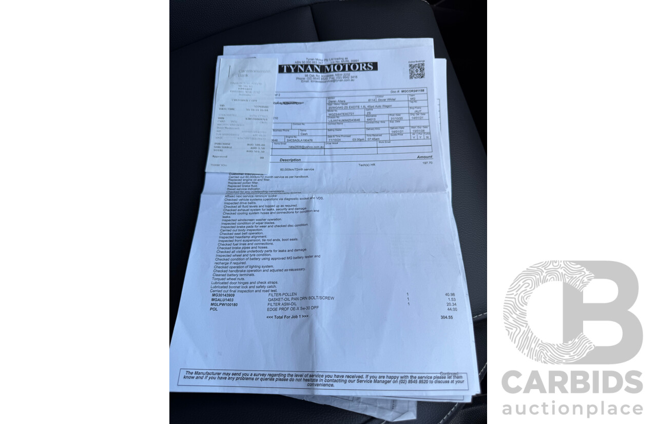 12/2020 MG ZS Excite (FWD) AZS1 MY21 4d Wagon Dover White 1.5L