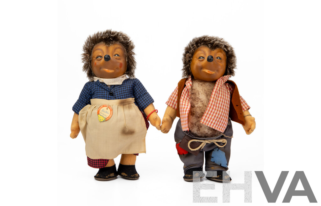 Pair of Vintage Steiff Mecki Figures with Mohair