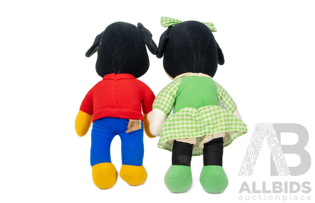 Pair of Vintage Walt Disney Mickey and Minnie Mouse Plush Dolls by Knickerbocker Toys, Circa 1976