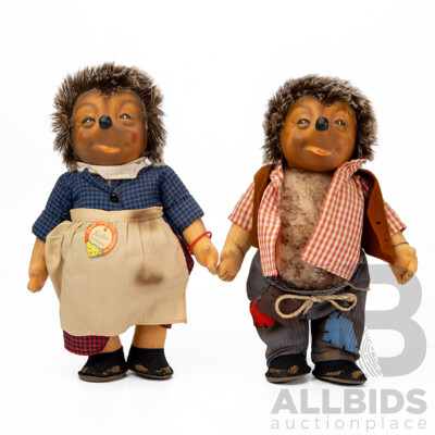 Pair of Vintage Steiff Mecki Figures with Mohair