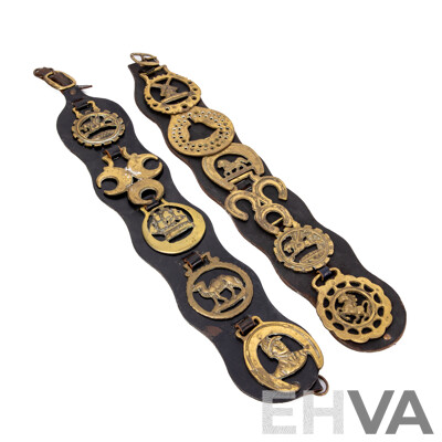 Two Vintage Leather and Horse Brasses