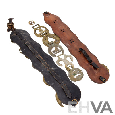 Two Vintage Leather and Horse Brasses