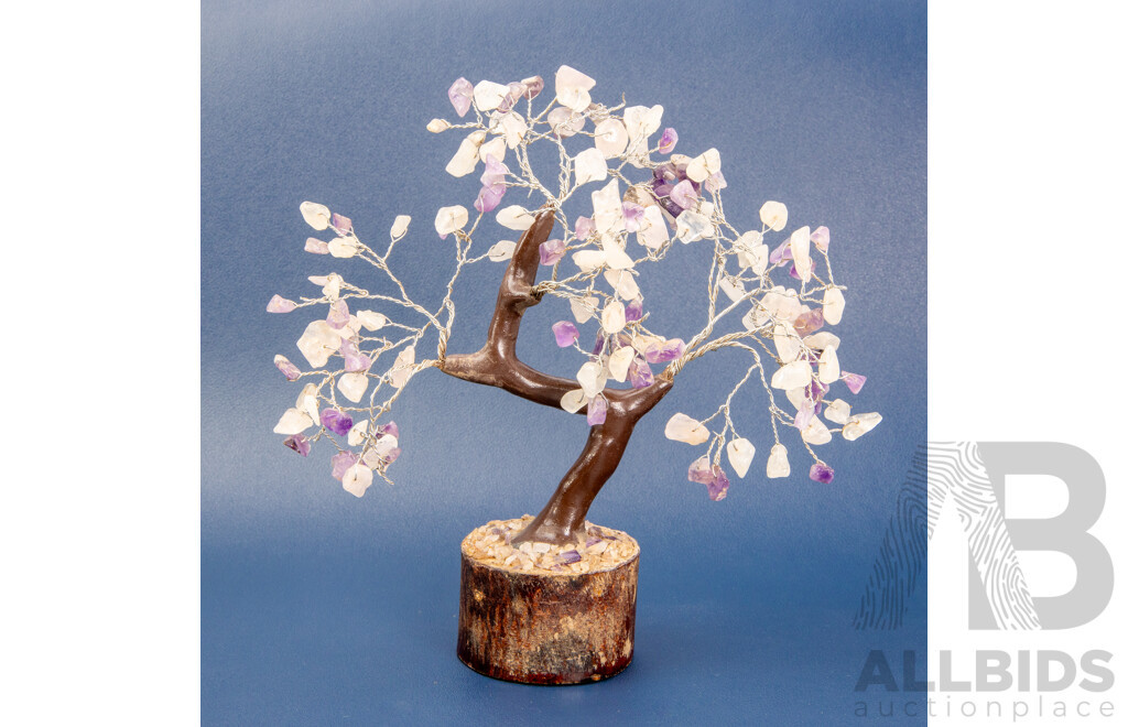 Polished Rose Quartz and Amethyst Tree