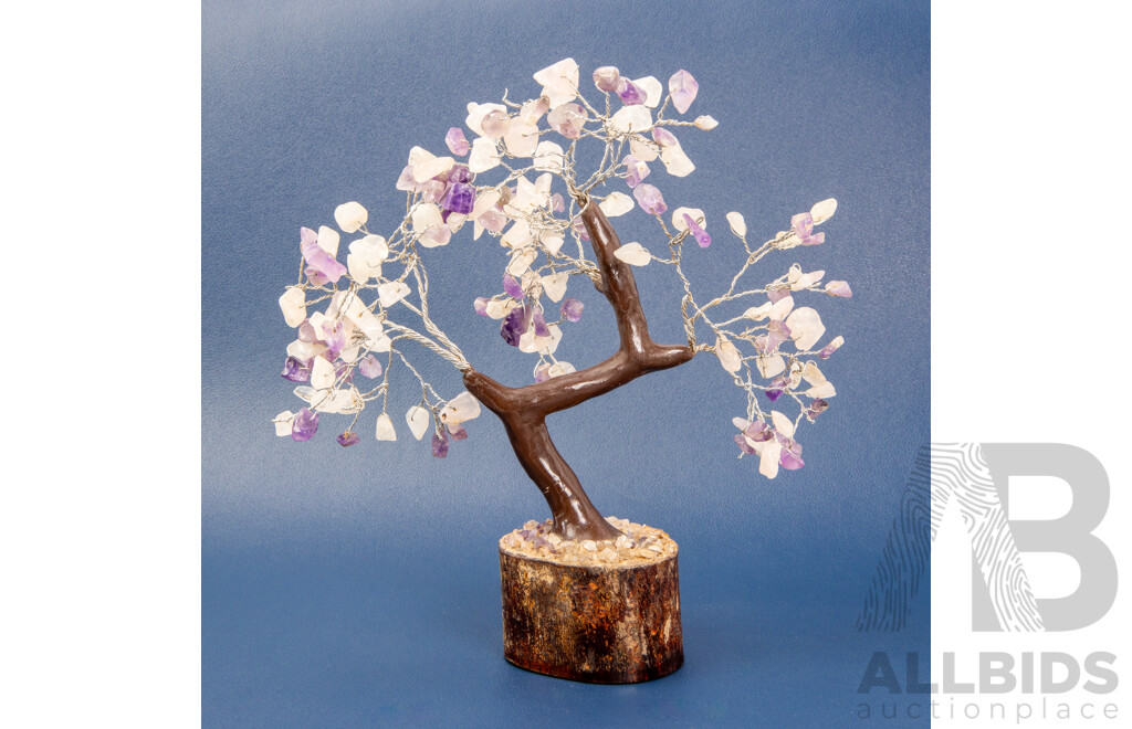 Polished Rose Quartz and Amethyst Tree