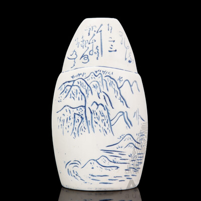 Asian Ceramic Vase Decorated with Mountain Scene and Calligraphy