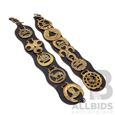 Two Vintage Leather and Horse Brasses