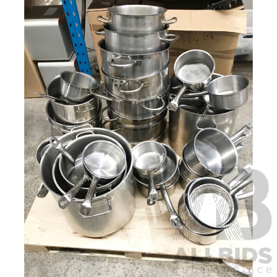 Bulk Lot of Assorted Stainess Steel Cook Pots