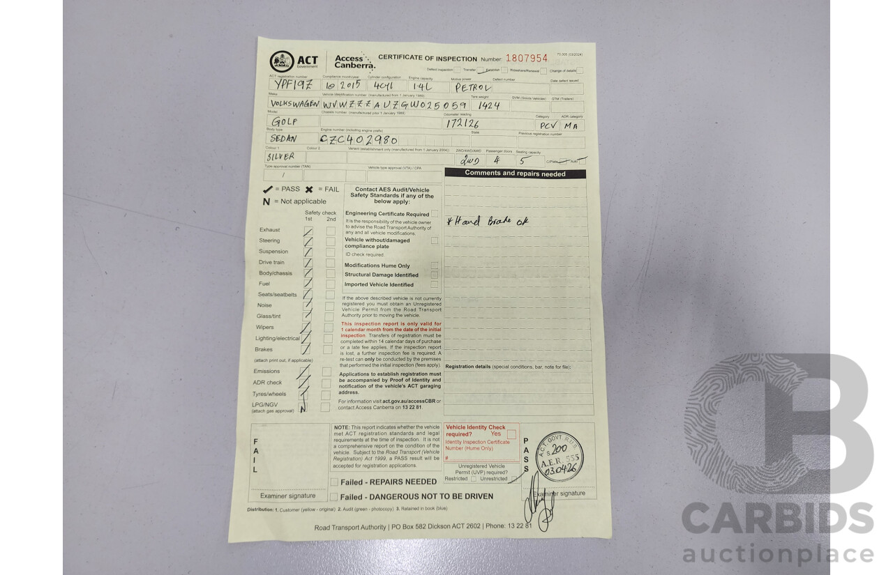 10/2015 Volkswagen Golf 92 TSI Comfortline AU MY16 5d Hatchback Silver 1.4L