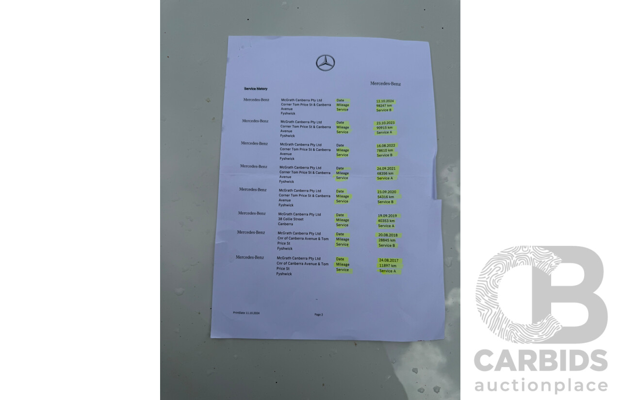 08/2016 Mercedes-Benz B200 d FWD 246 MY17 5D Hatchback Cirrus White Turbo Diesel 2.1L